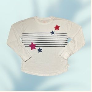 Vineyard Vines Sequined Stars with Blue Stripes on a White Long Sleeve T…